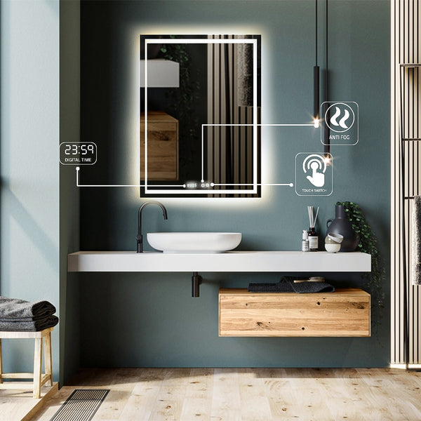 Smart Mirror (Touch,Anti fog, Digital clock) 80*100 cm, Warm(Yellow) LED MST- 315
