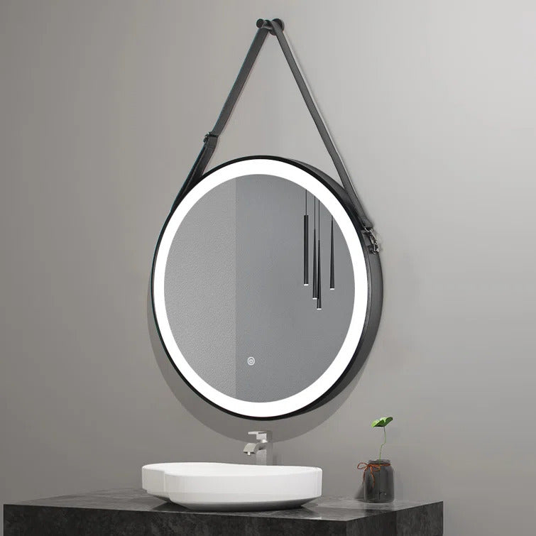 Round Touch Mirror with Black \Gold Metal Frame MST- 384