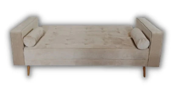 Beige sofa bed on a white background