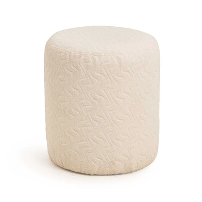 Textured cream-colored ottoman on a white background