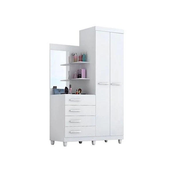 White wardrobe with shelves and drawers on a white background