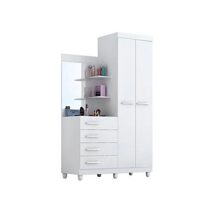 White wardrobe with shelves and drawers on a white background