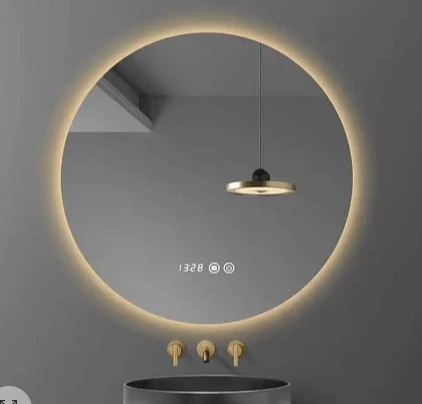 Smart Mirror (Touch,Anti fog, Digital clock)  & , 80 × 80 cm, Warm(Yellow) LED MST- 319