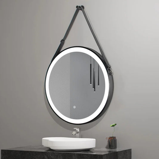 Round Touch Mirror with Black \Gold  Metal Frame MST- 384