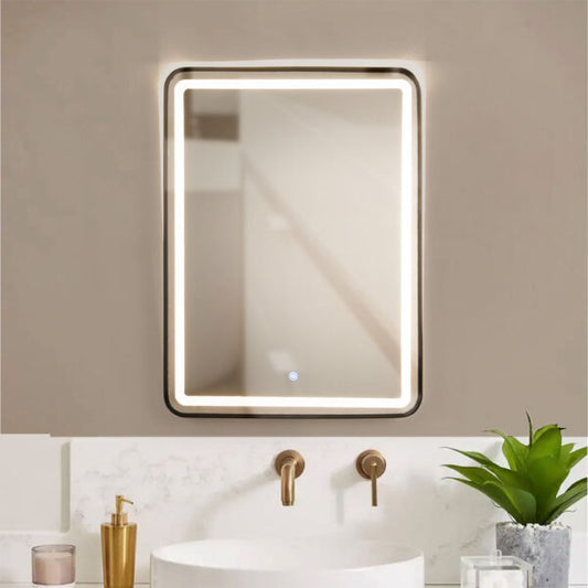 Rectangular Metal fram Mirror 60*80 Black \ Gold ,led warm with touch MST- 387