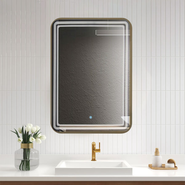 Rectangular Metal fram Mirror 60*80 Black \ Gold ,led warm with touch MST- 388