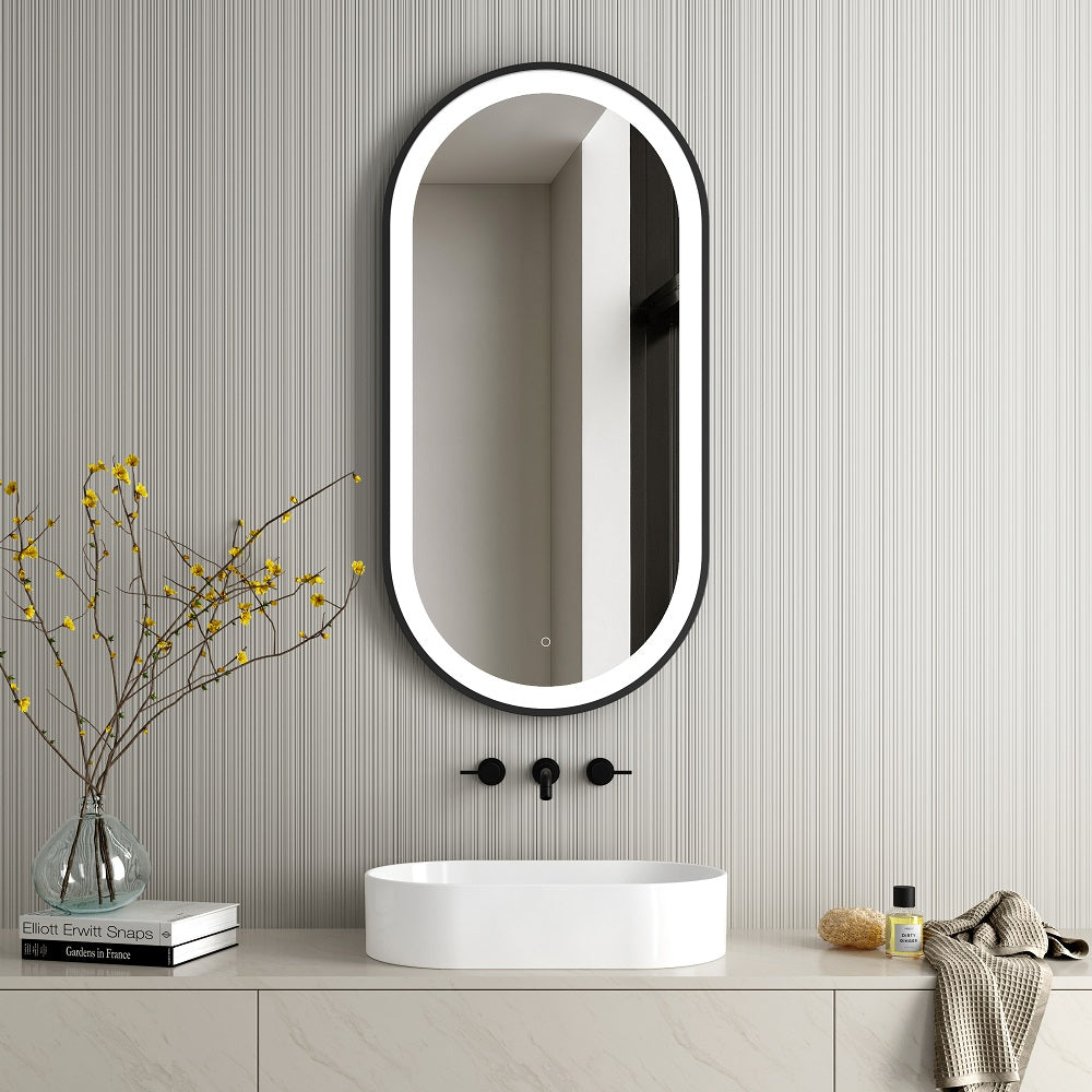 Ovral Metal fram Mirror 50*90 Black \ Gold ,led warm with touch MST- 393