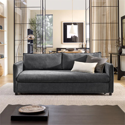Gray sofa in a modern living room with decor elements.