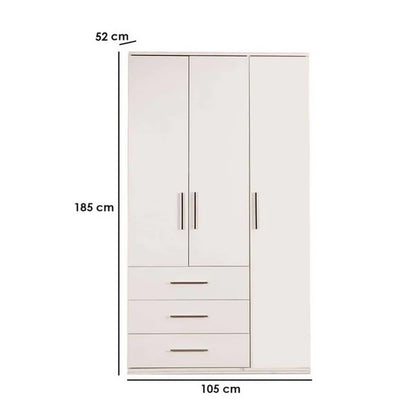 White wardrobe with dimensions labeled on a white background