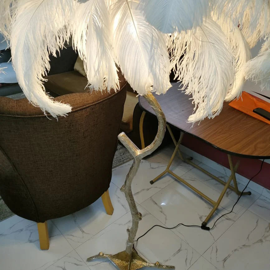 Natural ostrich feather floor lamp
