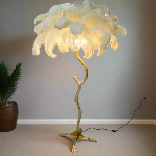 Natural ostrich feather floor lamp