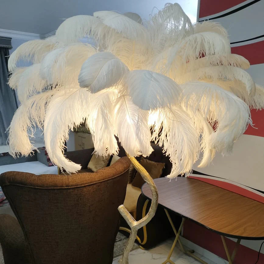Natural ostrich feather floor lamp