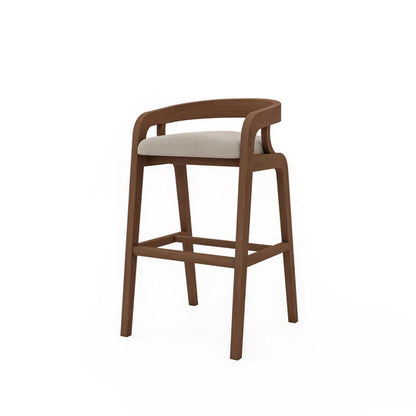 Wooden bar stool with a white cushion on a white background