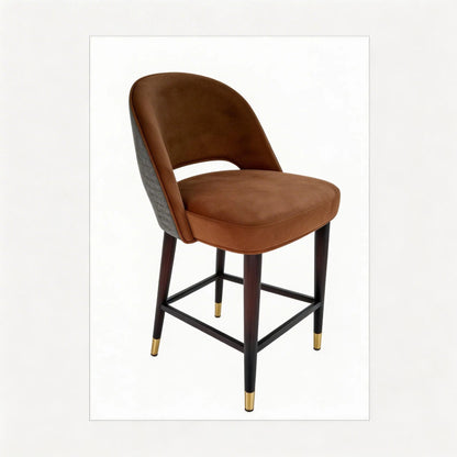 Brown bar stool with wooden legs on a white background