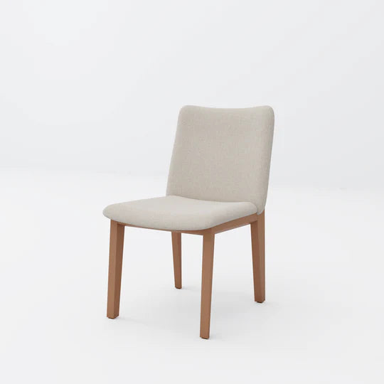 Beige chair with wooden legs on a white background