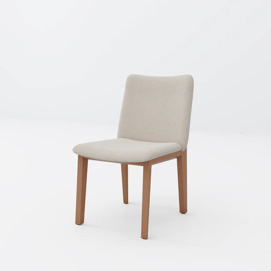 Beige chair with wooden legs on a white background