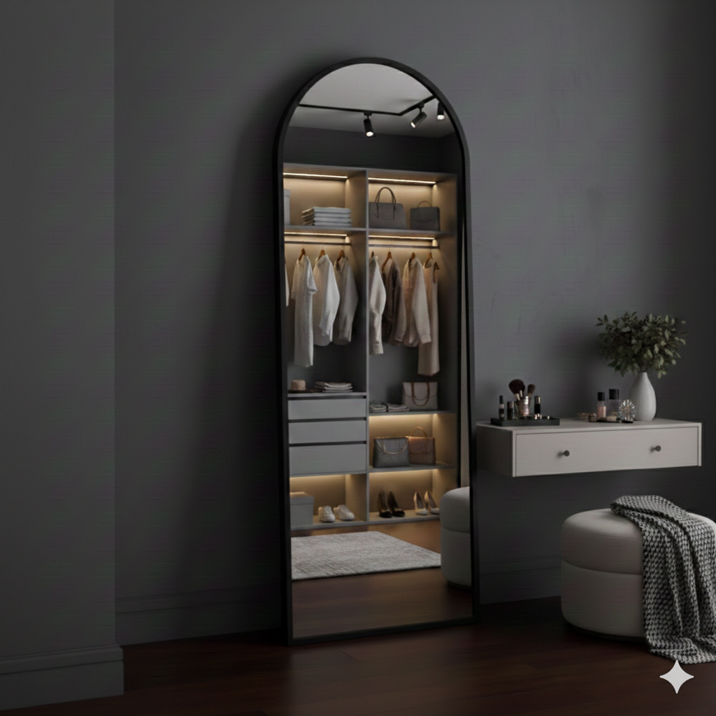 Arched wood Mirror 60*170 Gold  \ Black\ Brwon \White