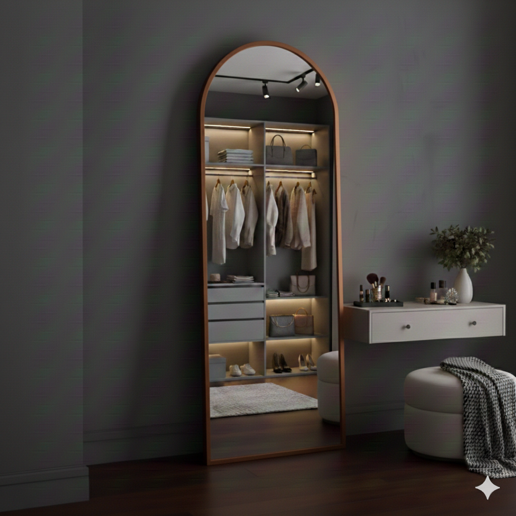 Arched wood Mirror 60*170 Gold  \ Black\ Brwon \White